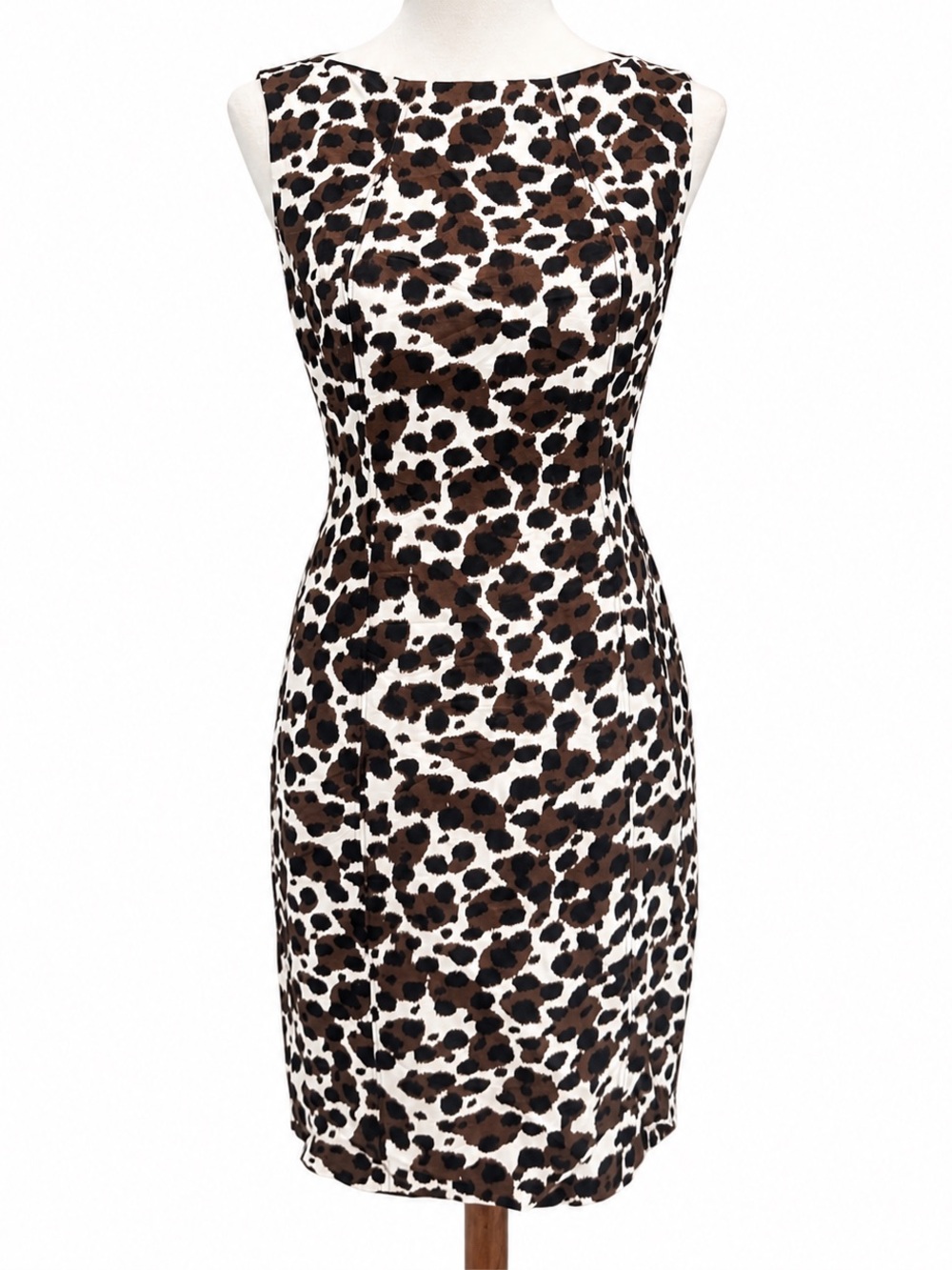 Ann Taylor Vintage Silk Sleeveless Leopard Print Sheath Dress - Brown/Black
